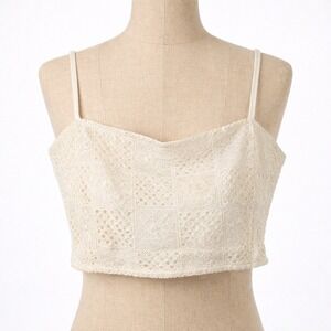 American Eagle Lace Fairy Cropped Top Size M White Strappy Stretch Boho Festival